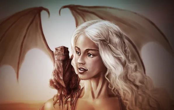 Картинка девушка, дракон, арт, Игра престолов, Emilia Clarke, Daenerys Targaryen, Game of thrones