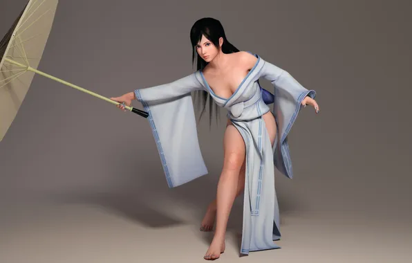 Эротика, девушка, ноги, тело, зонт, Dead or Alive, kokoro, doa