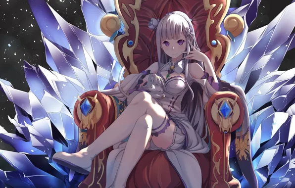 Kawaii, ice, anime, Emilia, manga, bishojo, throne, light novel
