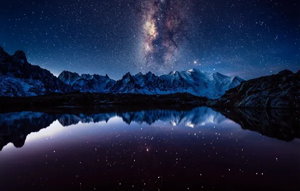 Картинка небо, звезды, горы, ночь, млечный путь