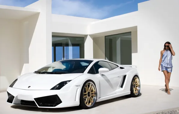 Девушка, Lamborghini, white, sportcar