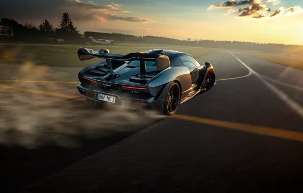 Закат, McLaren, скорость, вечер, суперкар, Senna, Novitec, 2020