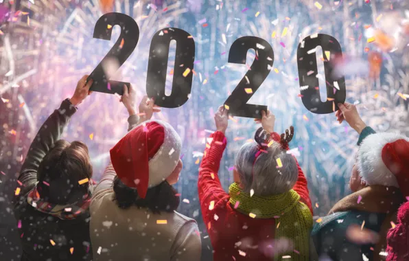 Картинка фото, Люди, Руки, Новый год, Сзади, 2020, Конфетти