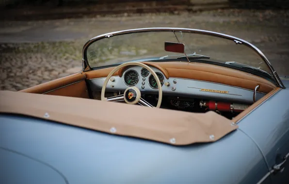 Porsche, 1955, 356, steering wheel, dashboard, car interior, Porsche 356 1500 Speedster