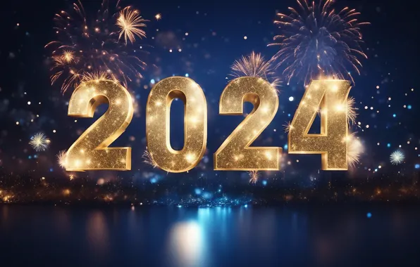 Картинка салют, цифры, Новый год, golden, fireworks, decoration, numbers, New year