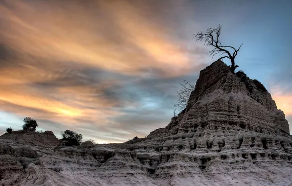 Небо, облака, деревья, обрыв, скалы