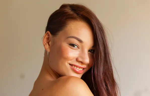 Girl, woman, smile, beautiful, model, redhead, pose, back