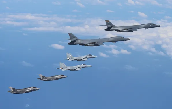Небо, полет, F-35B, F-15s, Rockwell B-1B Lancers