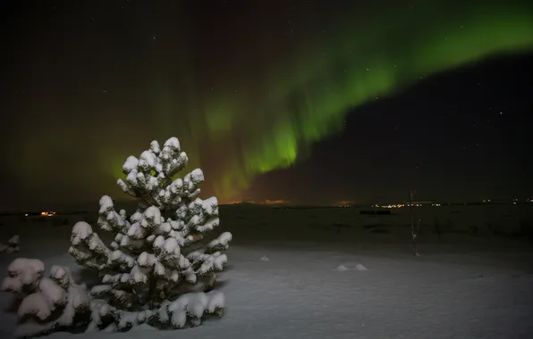 Зима, звезды, ночь, северное сияние, Aurora Borealis
