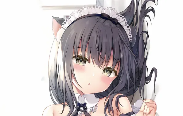 Girl, long hair, animal ears, anime, beautiful, pretty, face, bow