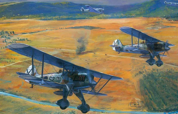 Рисунок, арт, roy cross, bf-109, Heinkel, He 51