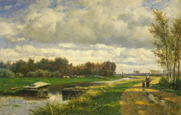 Масло, картина, холст, Виллем Рулофс, Пейзаж в Окрестностях Гааги