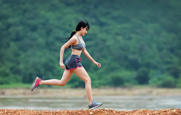 Woman, asian, sneakers, running, fit, fitnees