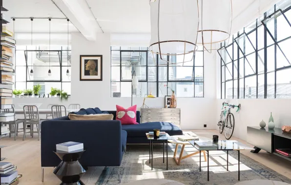 Дизайн, стиль, Лондон, интерьер, гостиная, столовая, London Loft