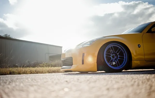 Авто, трава, солнце, Nissan, 350Z