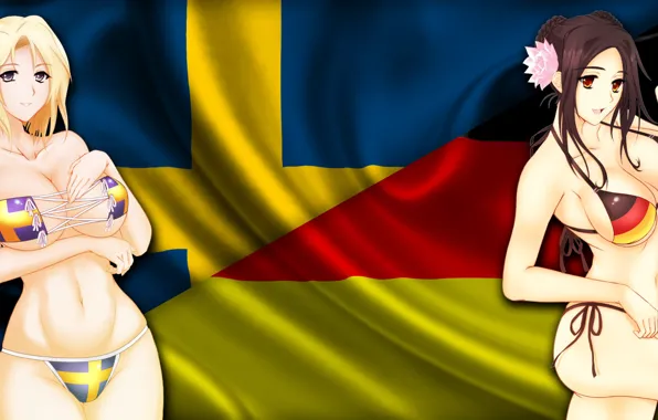 Обои, Девушки, Германия, Флаг, Флаги, Аниме, Швеция, Эротика