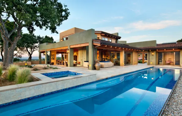 Вилла, бассейн, Калифорния, архитектура, California, терраса, villa, Атертон