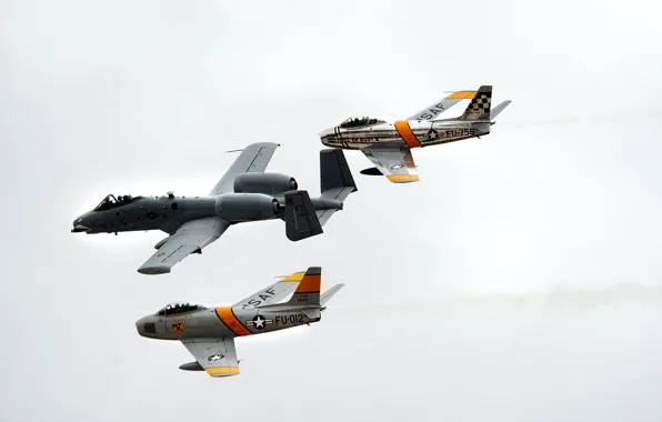Картинка A-10 Thunderbolt II, pilots, F-86 Sabres, flanking