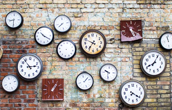 Wall, pattern, clocks