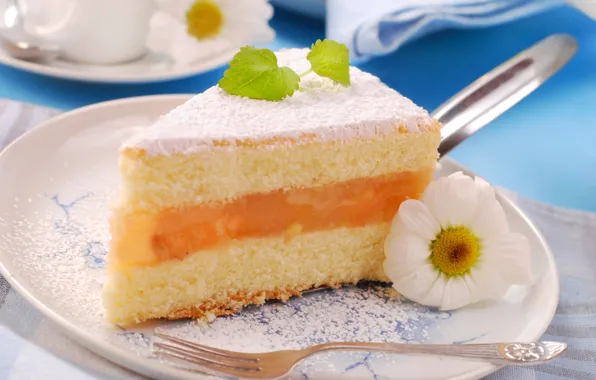 Цветок, торт, слои, десерт, кусок