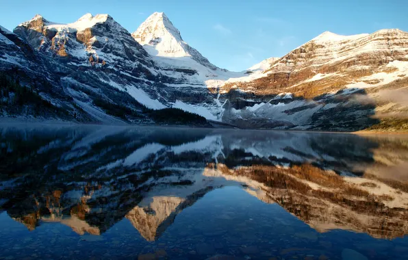 Картинка снег, пейзаж, горы, природа, озеро, отражение