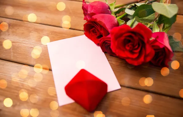 Картинка письмо, подарок, розы, День Святого Валентина