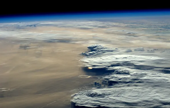Sunset, clouds, Earth from space