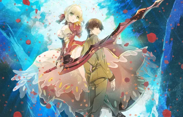 Девушка, арт, парень, двое, сейбер, fate/extra last encore
