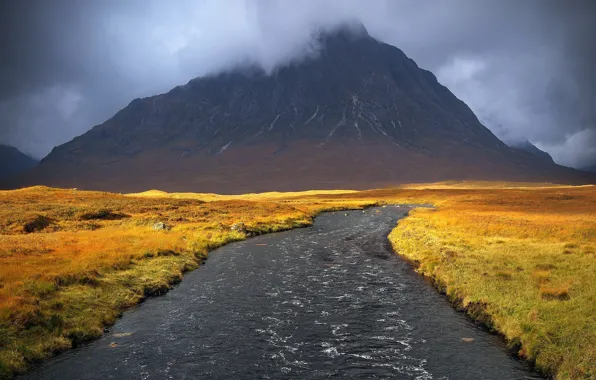 Туман, река, гора, Scotland, United Kingdom, Highland