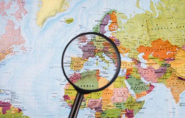 Europe, France, map, Spain, magnifying glass