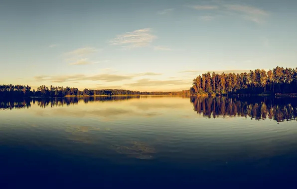 Картинка осень, небо, деревья, река, берег, панорама