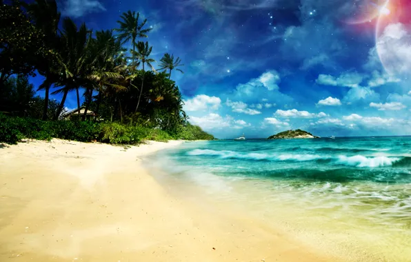 Картинка песок, волны, пляж, вода, пейзаж, берег