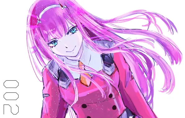 Взгляд, девушка, арт, 002, Darling In The Frankxx, Милый во Франксе, Zero Two
