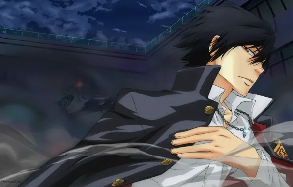 Взгляд, туман, форма, цепочка, школа, art, katekyo hitman reborn, hibari kyoya