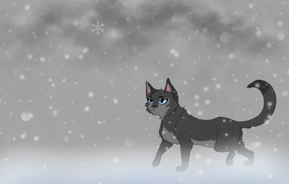 Картинка кошка, снег, фон, арт