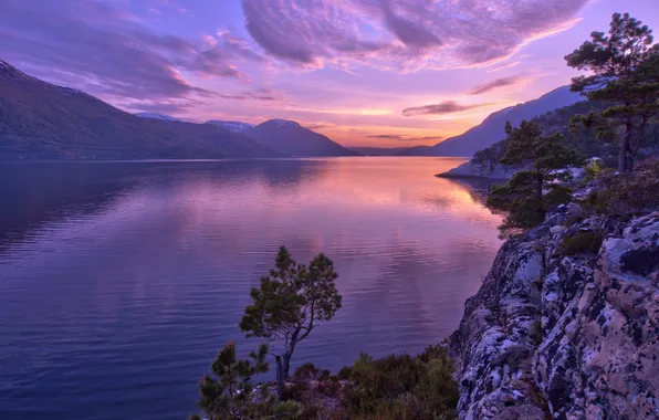 Sunset, mountain, lake, reflection