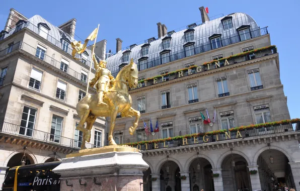 Gold, paris, france, hotel, statue, place, jana d'arc