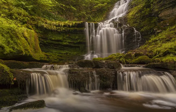Англия, водопад, каскад, England, Йоркшир-Дейлс, Scaleber Force Falls, Yorkshire Dales National Park