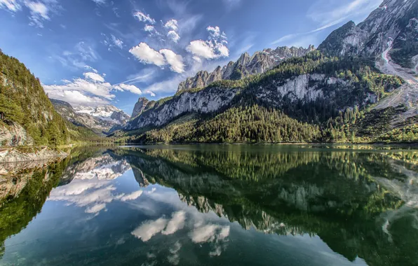 Картинка горы, озеро, отражение, Австрия, Альпы, Austria, Alps, озеро Гозау