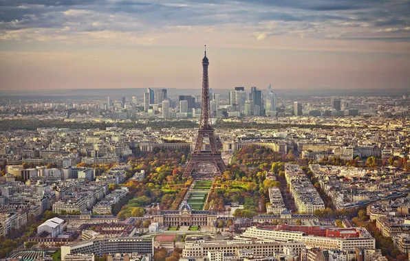 Осень, Франция, Париж, башня, панорама