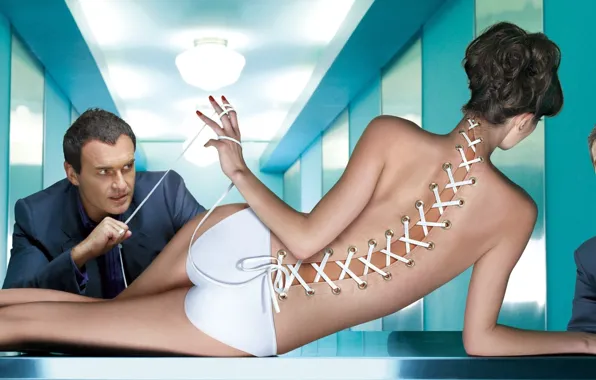 Девушка, яркий, фон, трусики, спина, руки, шов, сериал