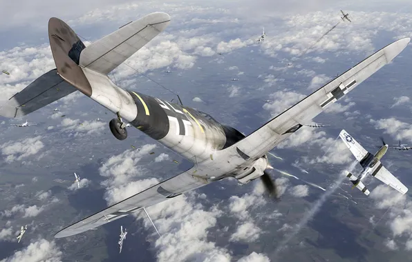 ВВС США, North American P-51 Mustang, Люфтваффе, Messerschmitt Bf.109, одномоторный поршневой истребитель-низкоплан, американский одноместный истребитель