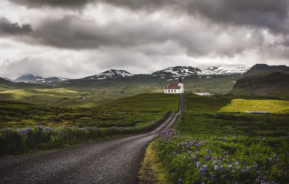 Картинка дорога, поле, храм