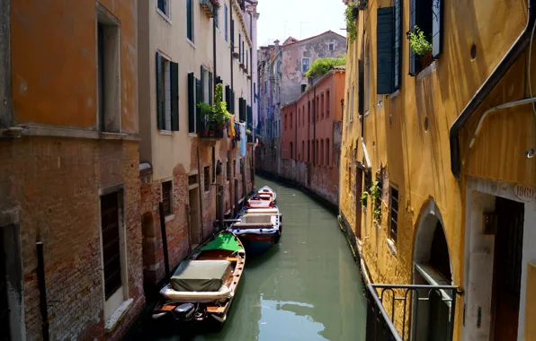 Стены, лодки, Венеция, канал