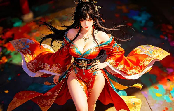 Girl, woman, art, brunette, asian, ai art