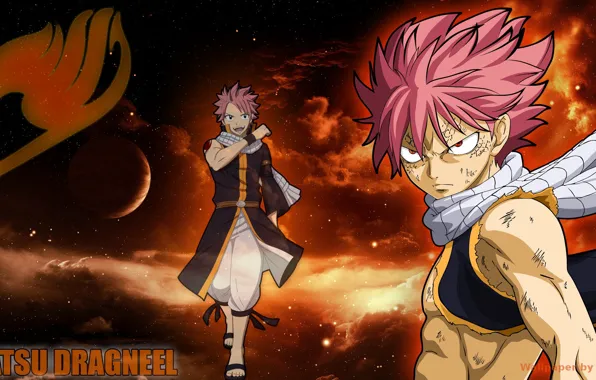 Аниме, арт, Фон, Fairy Tail, Нацу, Хвост феи