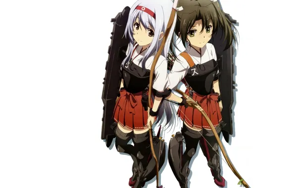 Лук, белый фон, броня, подруги, Kantai Collection, супер-оружие, Drew, Shoukaku
