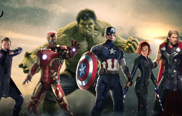 Картинка Scarlett Johansson, Hulk, Robert Downey Jr, Iron Man, Captain America, thor, Black Widow, Natasha Romanoff