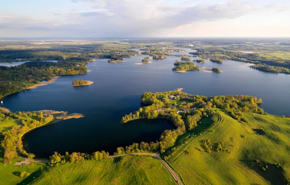 Поля, красота, озера, панорама, Литва, Trakai Historical National Park