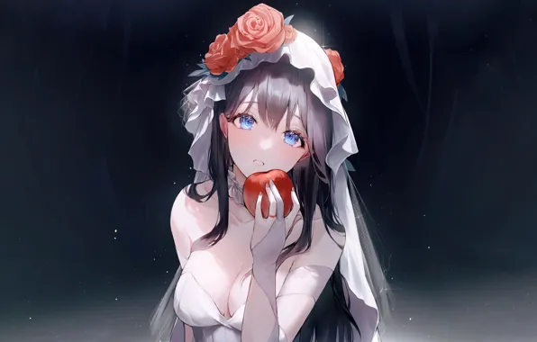 Apple, girl, sexy, cleavage, long hair, dress, boobs, anime